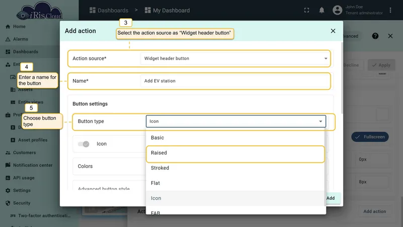 Configure action source and name