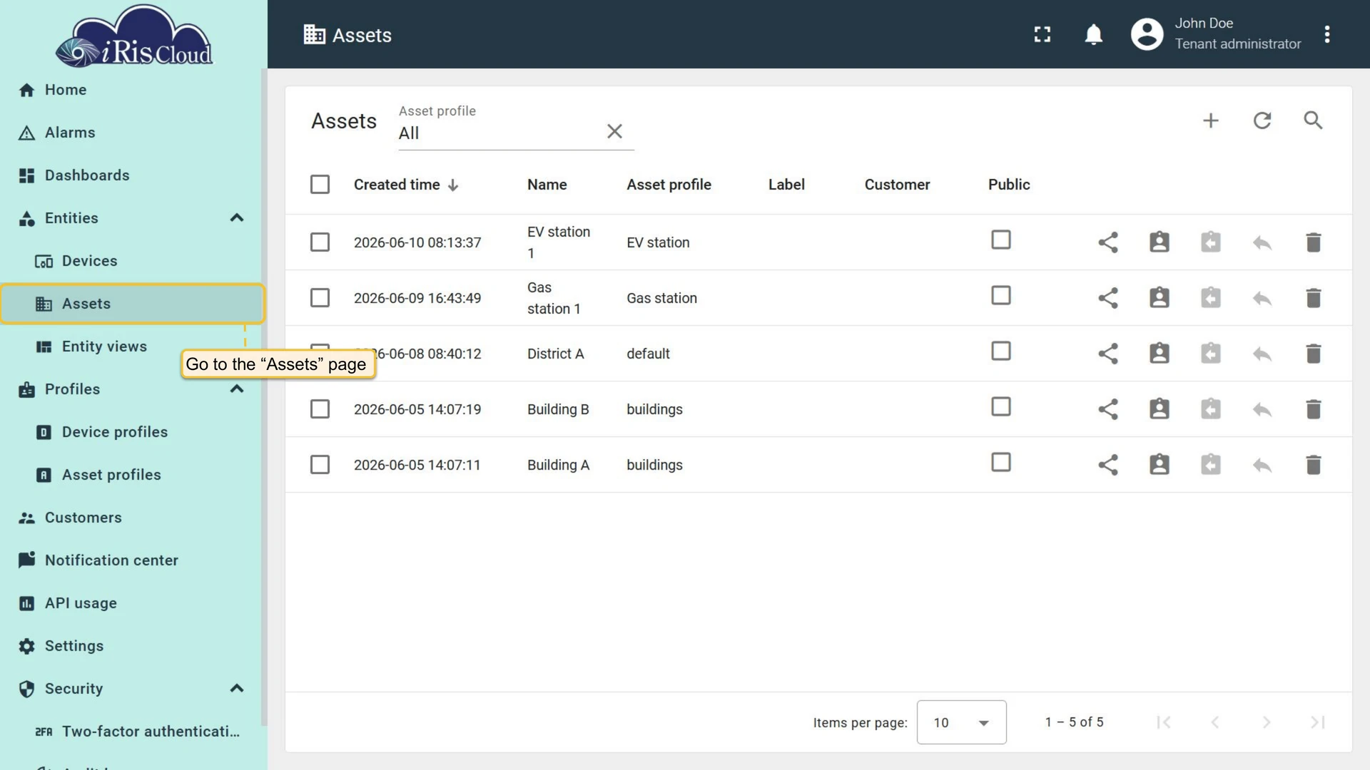 New asset on Assets page