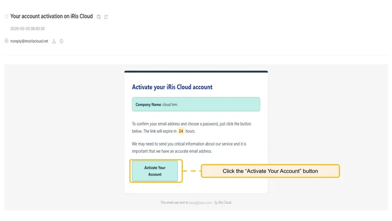 Activation email screen