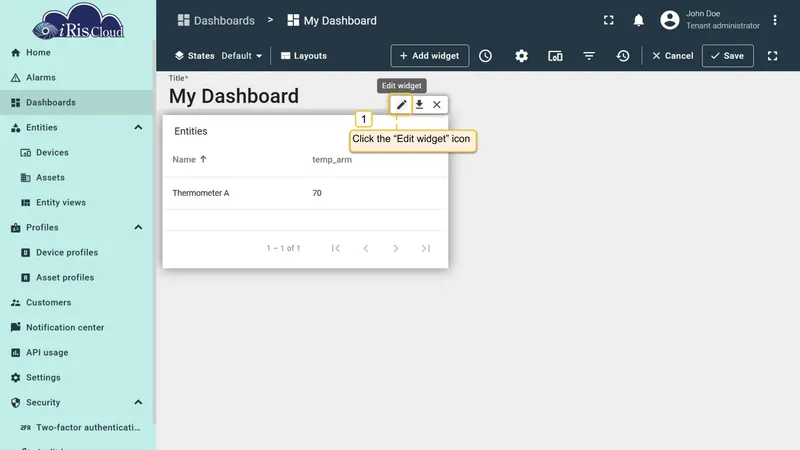 Open widget settings panel