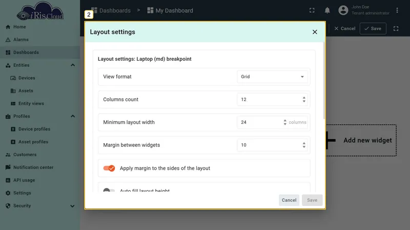 Layout settings panel