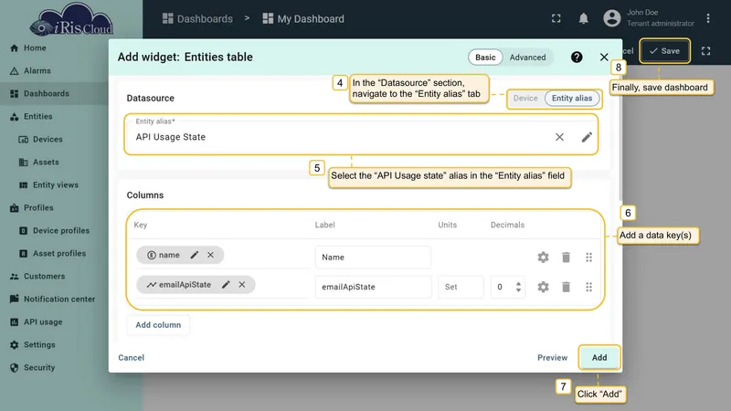 API usage configured