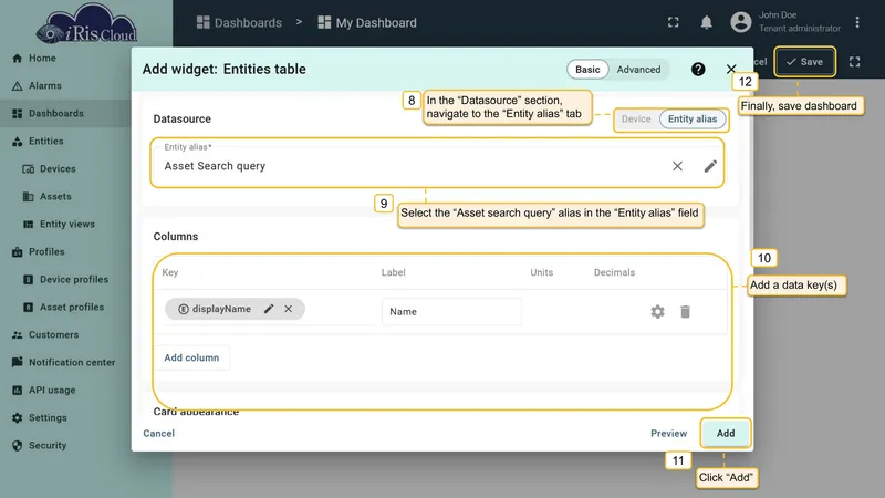 Asset search configured