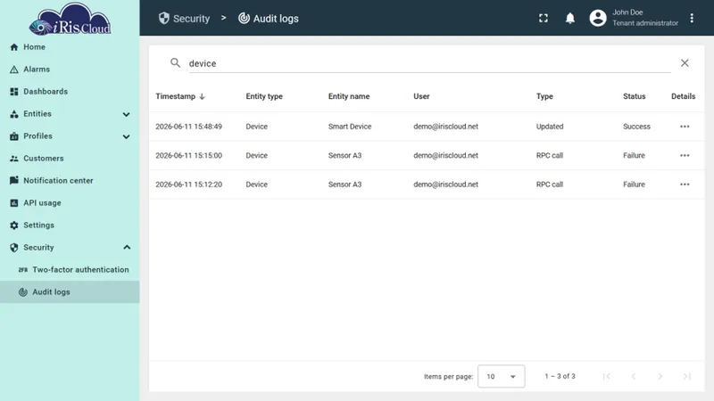 Audit log list view