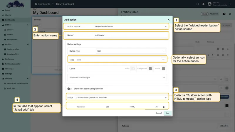 Configure custom action with HTML template
