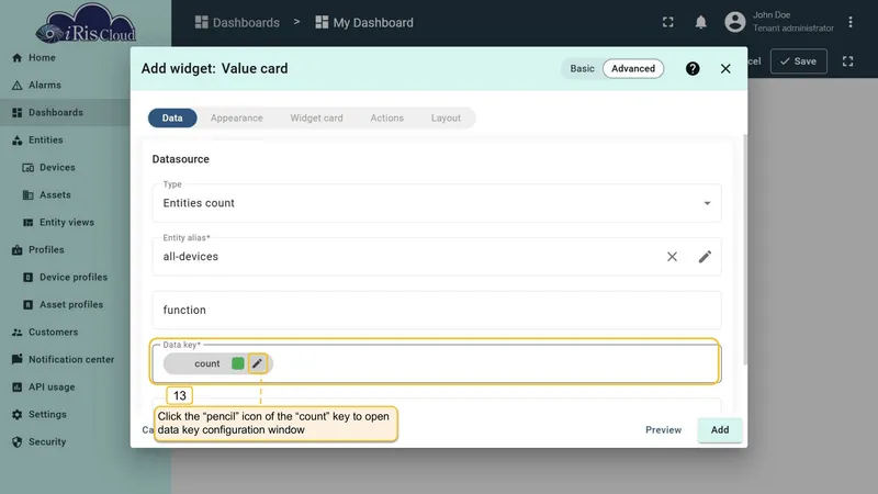 Entities count widget