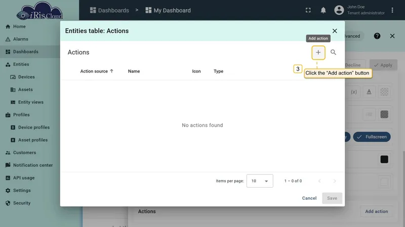 Actions dialog