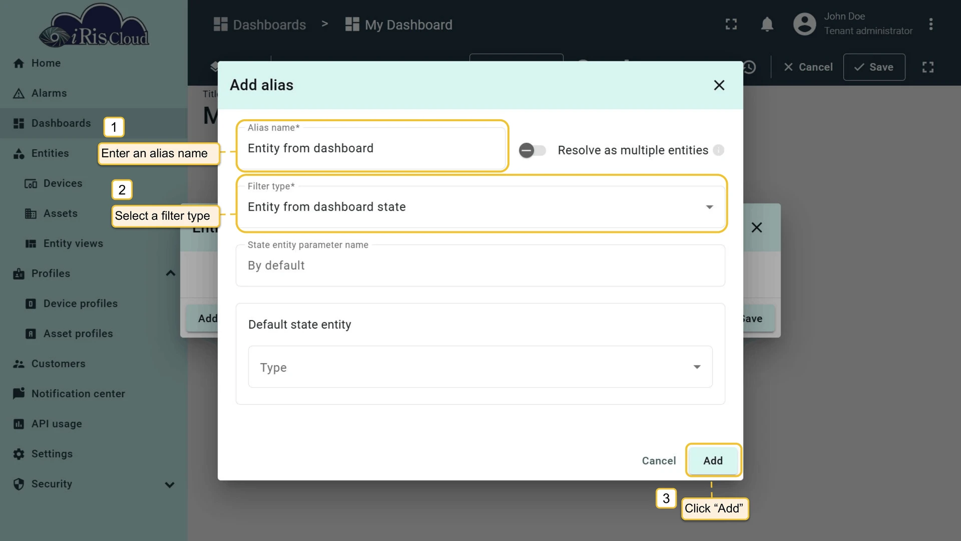 Dashboard state alias