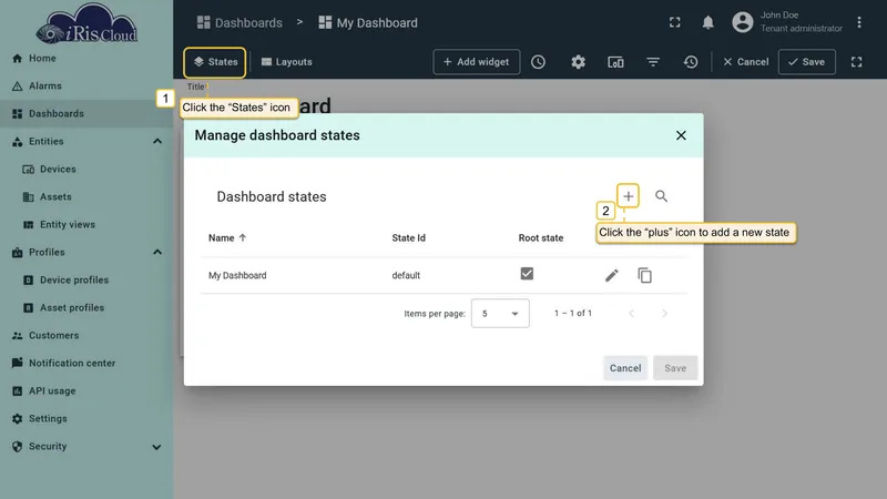 Manage dashboard states