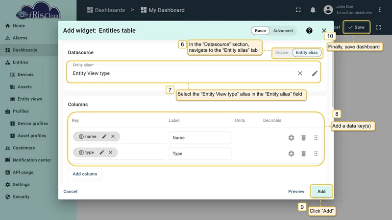 Entity view type configured