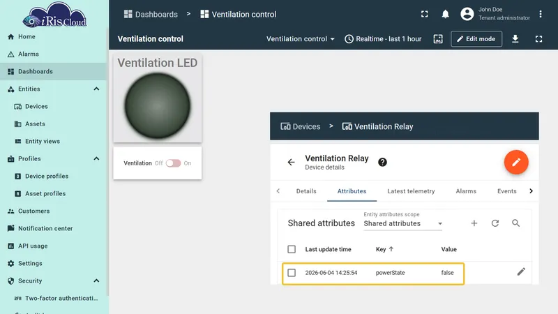 Single switch toggled to OFF — powerState set to false, LED indicator turns gray