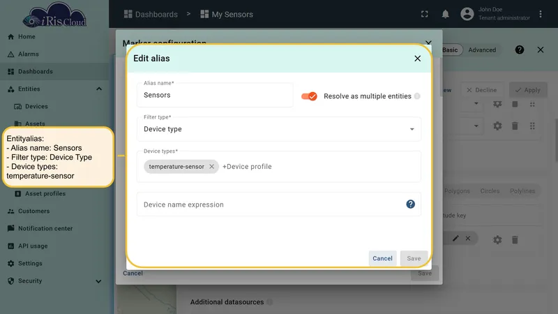 Entity alias configuration