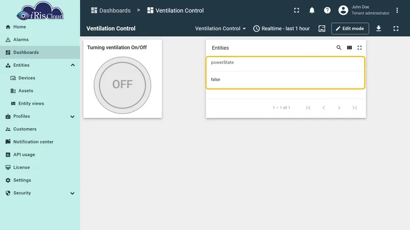 Button toggled to OFF with powerState set to false