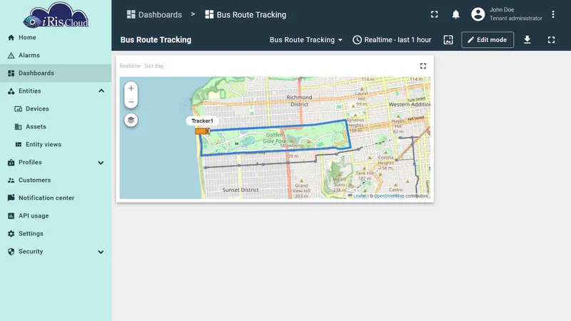 Bus route on map