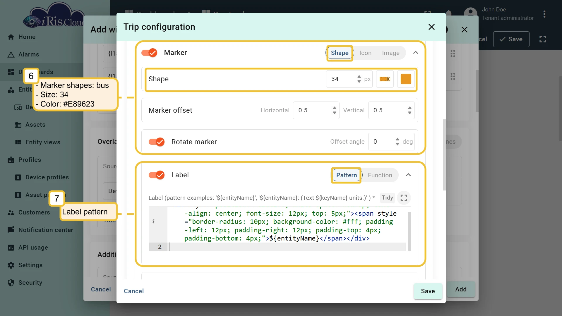 Marker, label and tooltip configuration