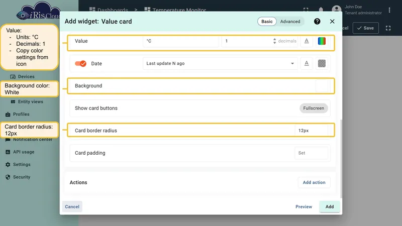 Value color settings copied from the icon gradient