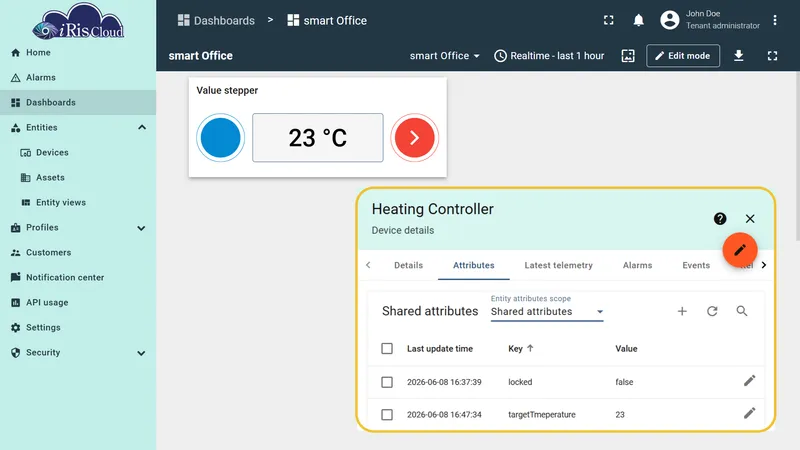Temperature value adjusted by clicking the stepper buttons