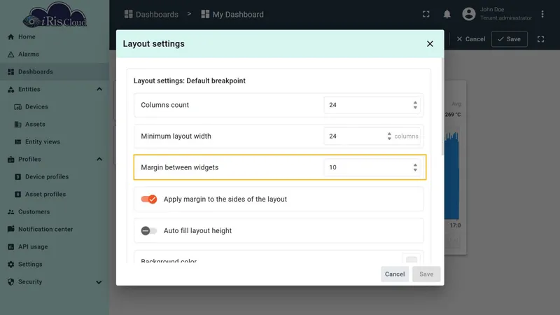 Margin between widgets field in layout settings