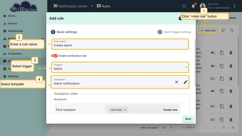 Add alarm notification rule