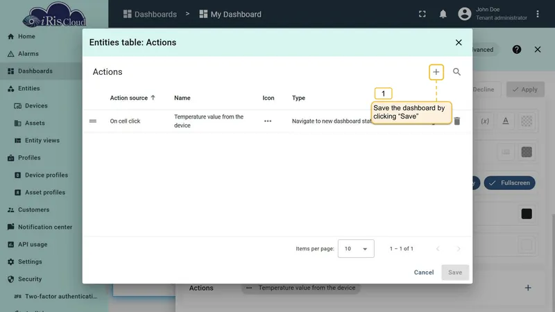 Actions list with temperature action