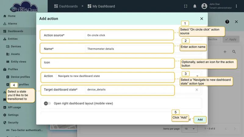 Configure On circle click action