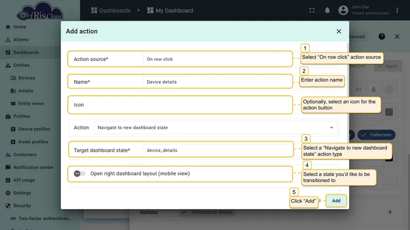 Configure On row click action