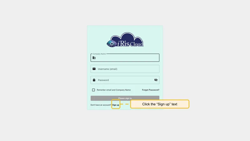 Login screen company registration link