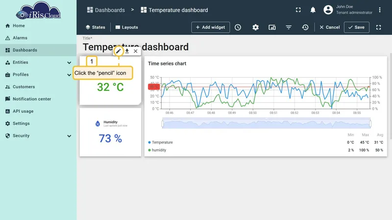Open temperature card widget