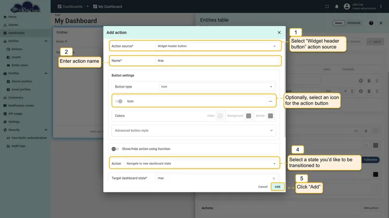 Configure widget header button action